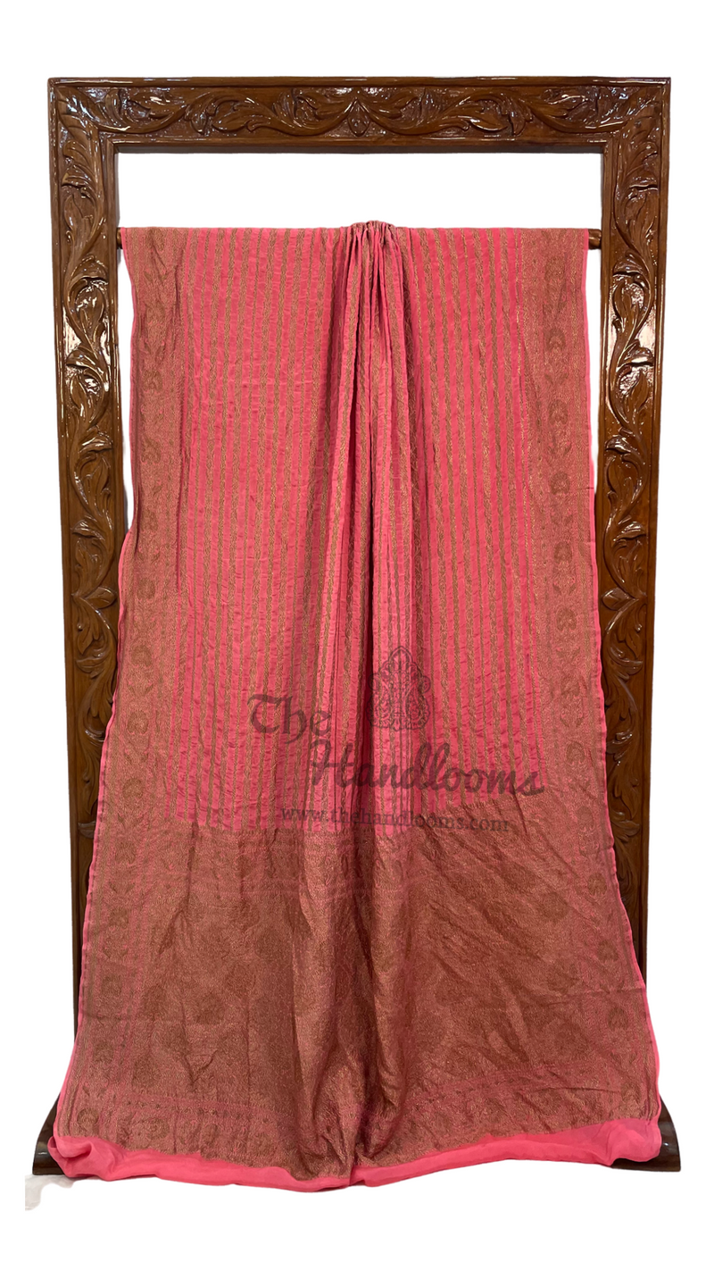 Pure Khaddi Crepe Georgette Banarasi Saree -  Antique zari - The Handlooms