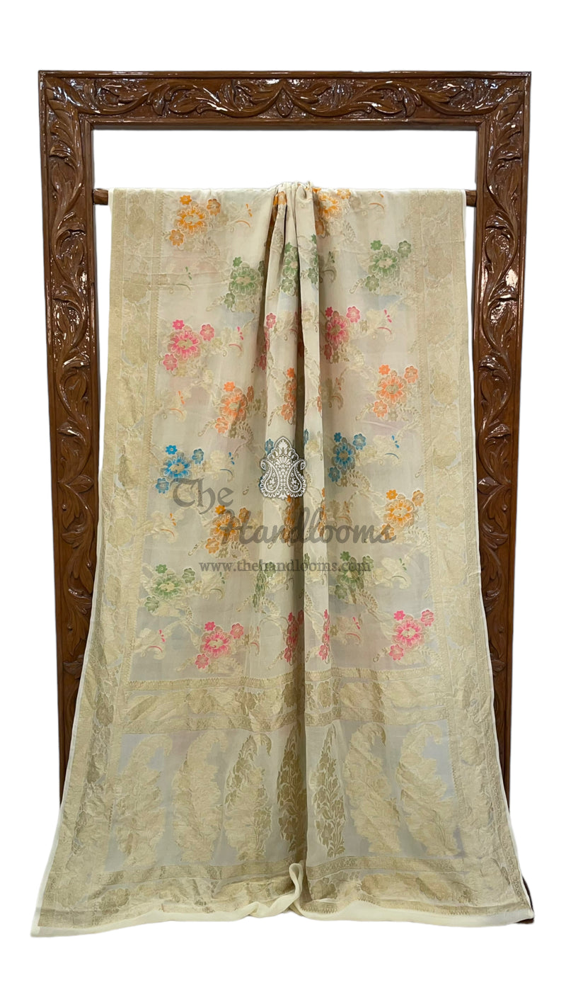 Khaddi Georgette Handloom Banarasi Saree - All over Jaal Work With Meenakari - The Handlooms