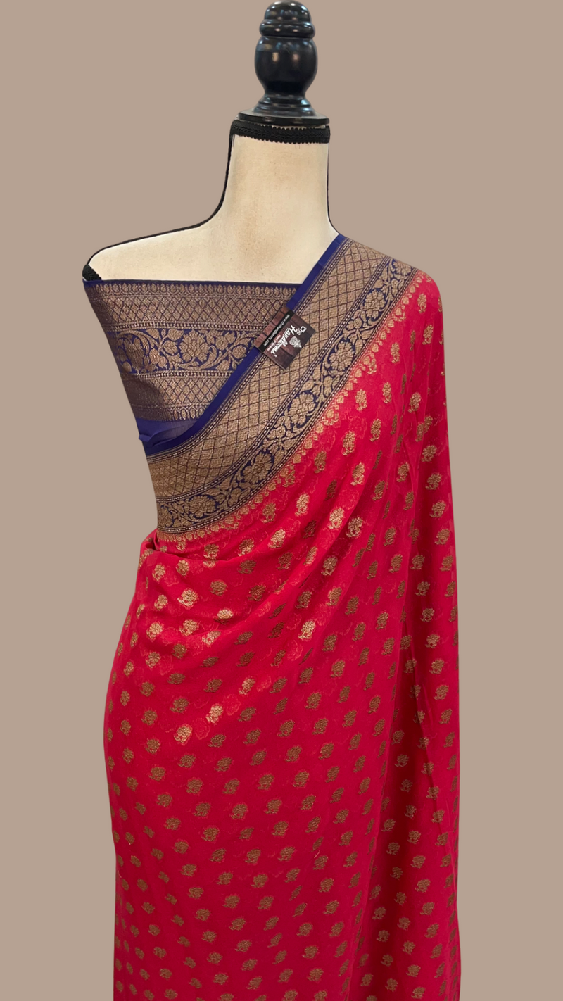 Khaddi Georgette Handloom Banarasi Saree -  Antique zari - The Handlooms