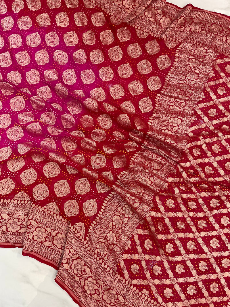 Pure Georgette Banarasi Bandhej Handloom Saree - The Handlooms