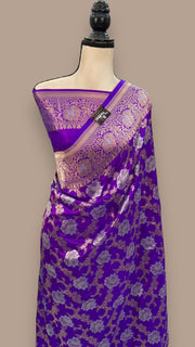 Pure Katan Silk Banarasi Handloom Saree - All over Sona Roopa Jaal work - The Handlooms