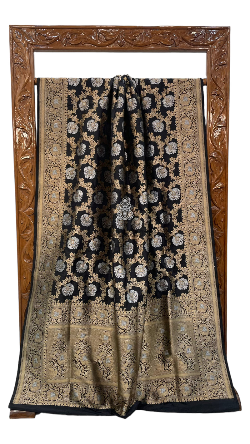 Pure Katan Silk Banarasi Handloom Saree - All over Sona Roopa Jaal work - The Handlooms