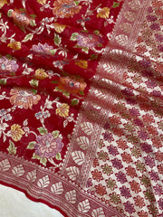 Red Khaddi Georgette Banarasi Saree - water zari - The Handlooms