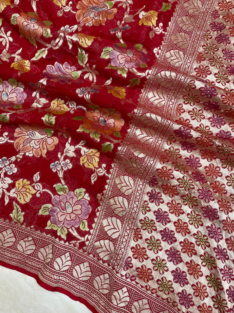 Red Khaddi Georgette Banarasi Saree - water zari - The Handlooms