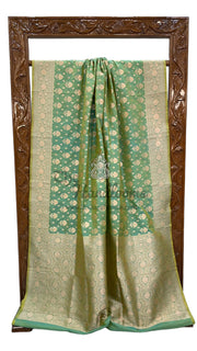 Green Pure Katan Silk Banarasi Handloom Saree - All over Jaal work - The Handlooms