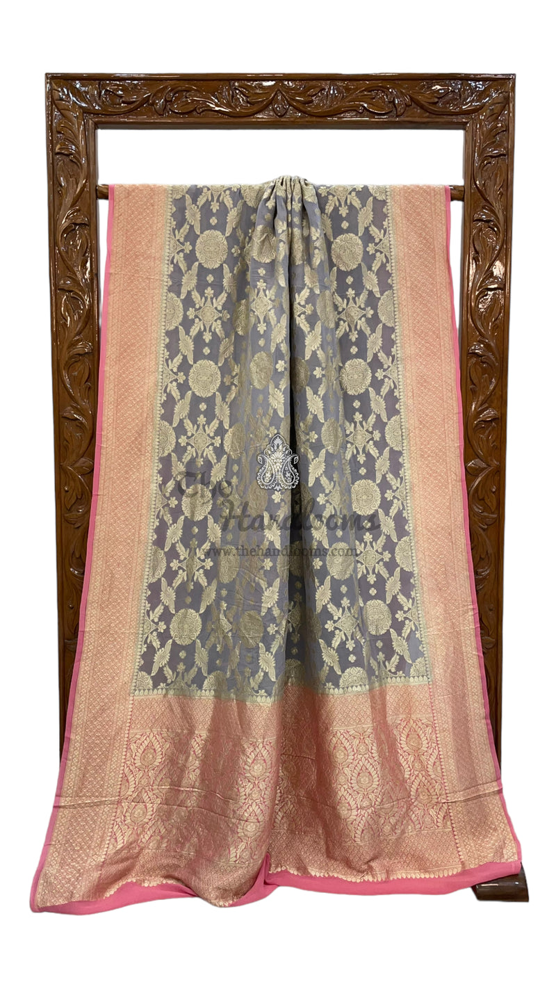 Pure Khaddi Georgette Handloom Banarasi Saree - Water zari - The Handlooms