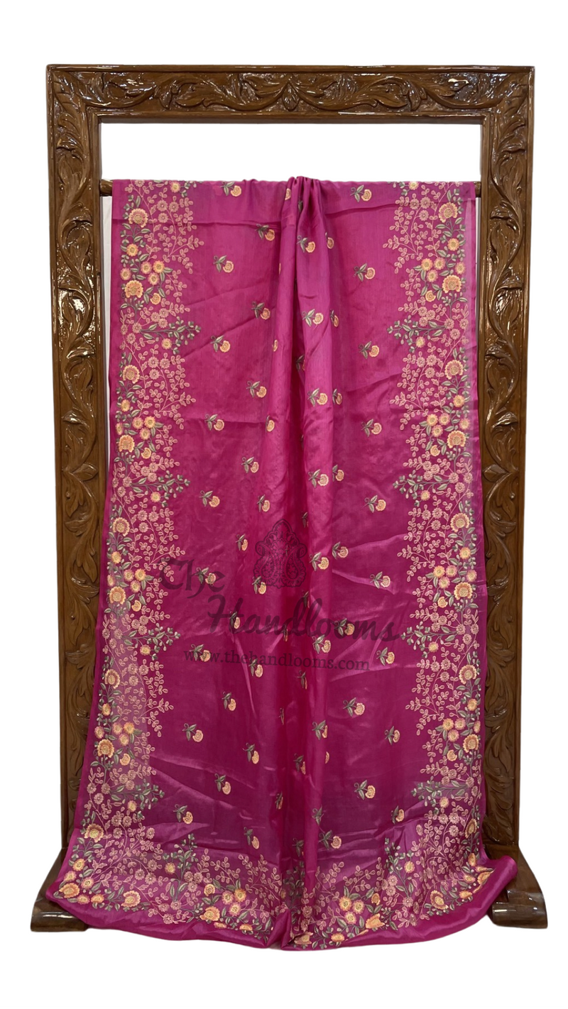 Tussar Silk Handloom Banarasi Saree With Chikankari - The Handlooms