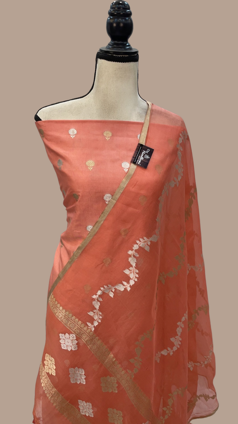 Pure Katan Silk Handlooms Banarasi Dress material With Organza Dupatta - The Handlooms
