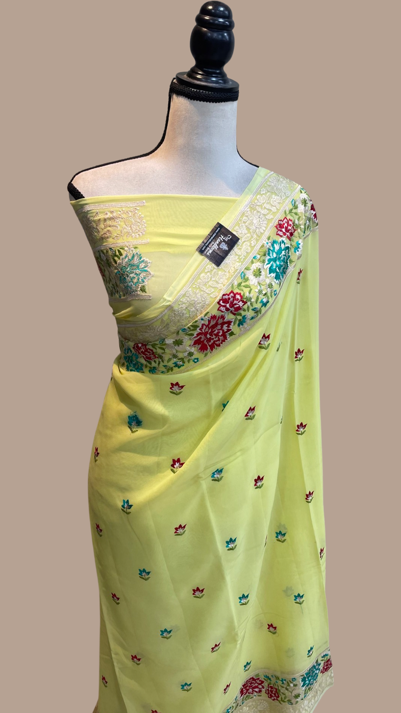 Pure Georgette Chikankari Handloom Banarasi Saree - The Handlooms