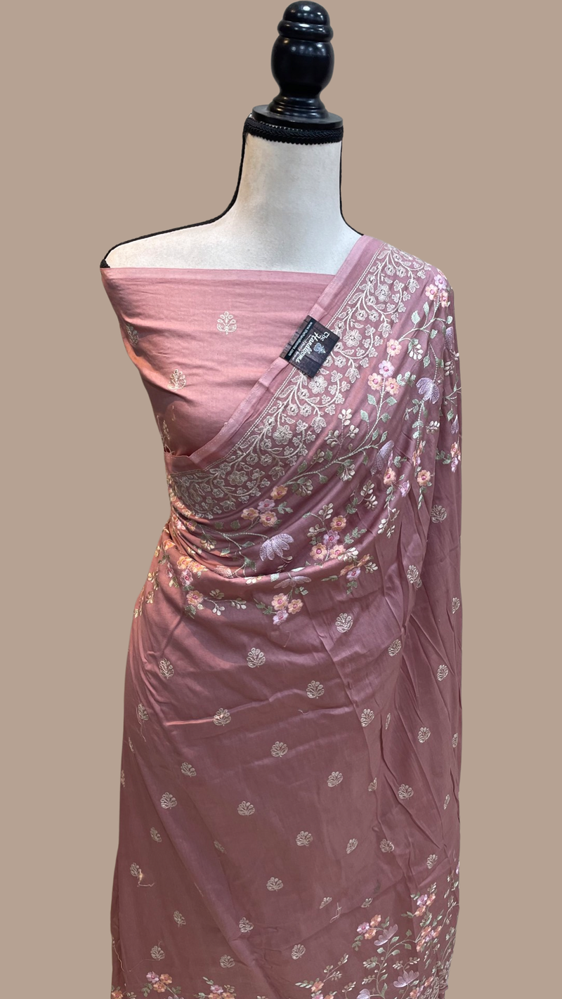 Pure Chiniya Silk Handloom Banarasi Saree With Chikankari - The Handlooms