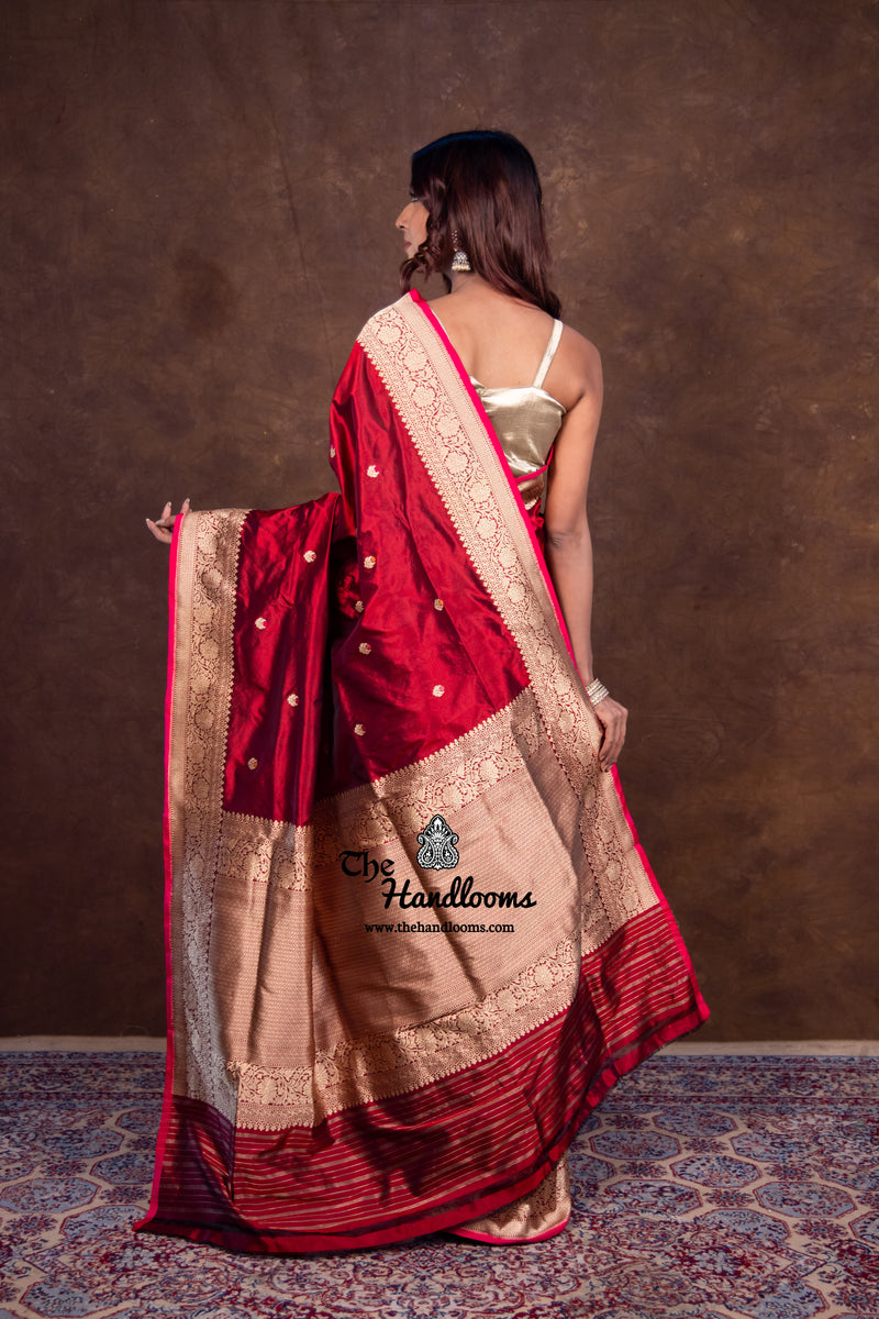 Pure Katan Silk Banarasi Handloom Saree - All over Kadua motifs With Meenakari - The Handlooms