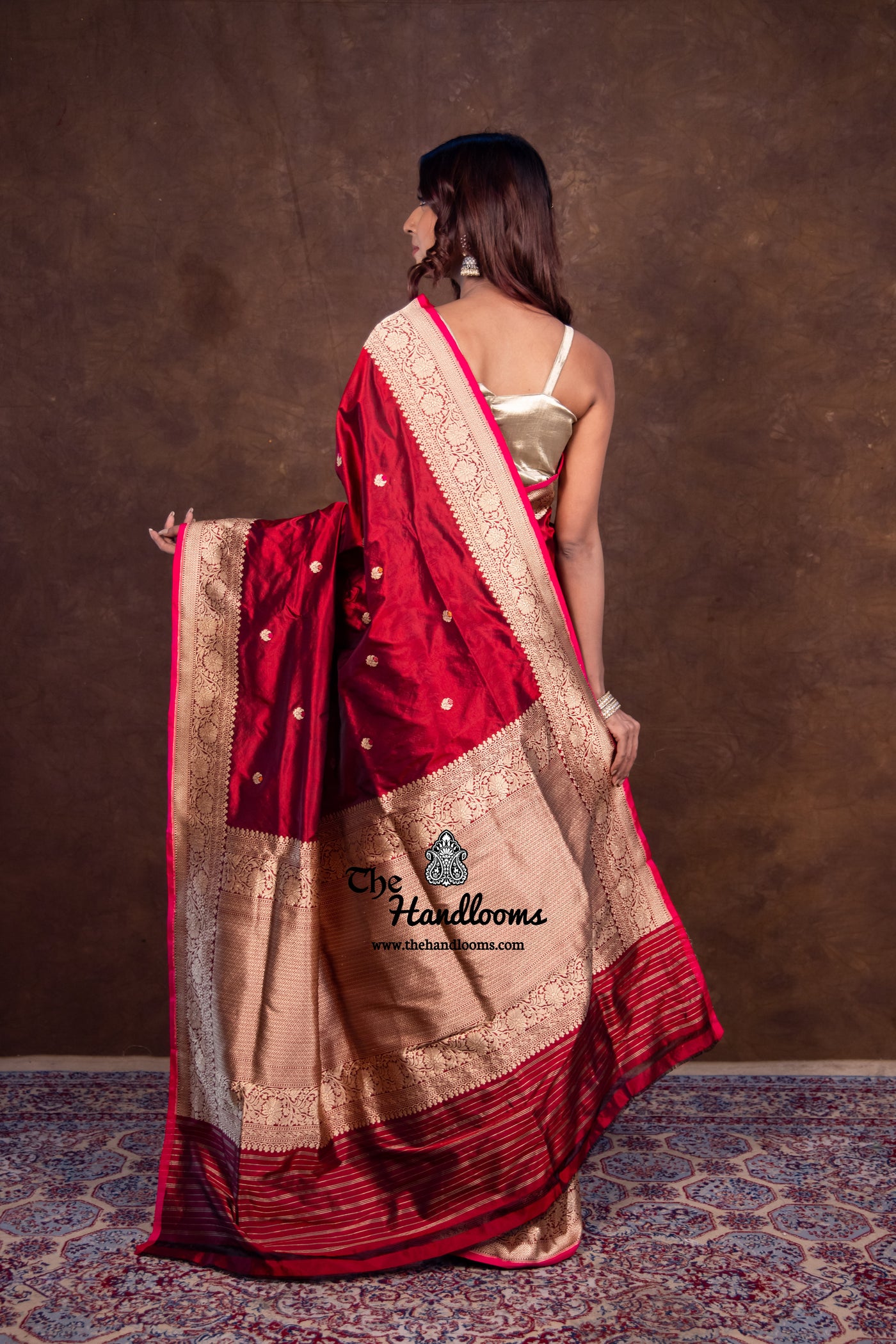 White Pure Katan Silk Banarasi Handloom Saree - All over Kadua motifs main image 0