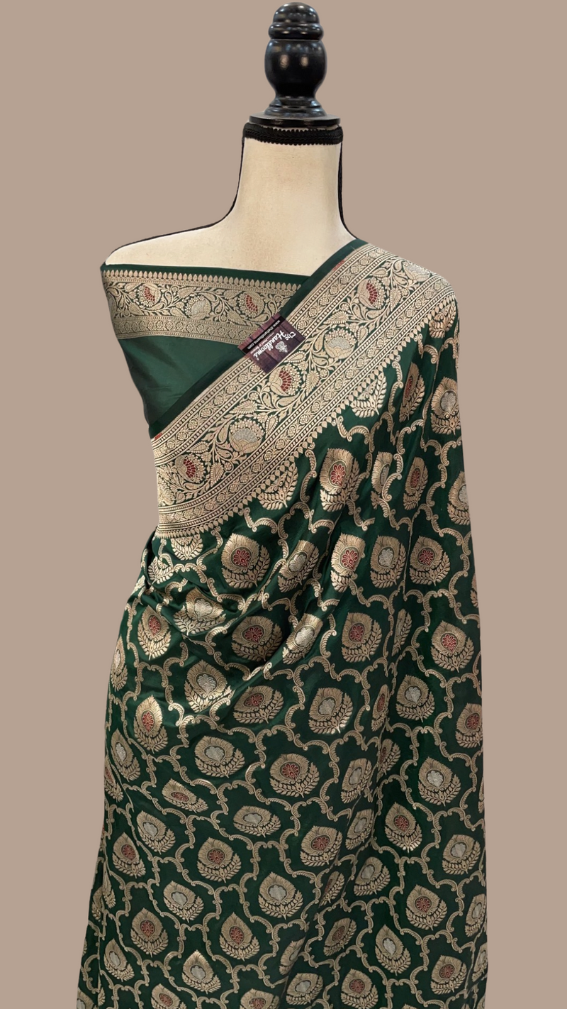 Pure Katan Silk Banarasi Handloom Saree - All over Jaal work with meenakari - The Handlooms