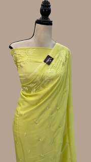 Pure Georgette Chikankari Handloom Banarasi Saree - The Handlooms