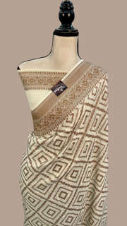 Pure Khaddi Crepe Georgette Banarasi Saree -  Antique zari - The Handlooms