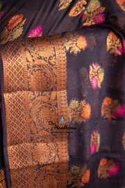 Black Pure Chiffon Khaddi Banarasi Saree - The Handlooms