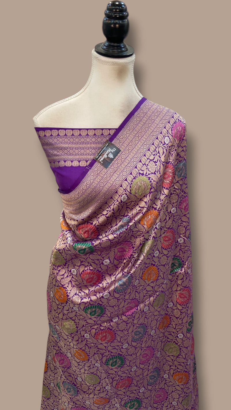 Regal Pure Katan Silk Banarasi Saree – Handwoven Tanchui Brocade With Meenakari