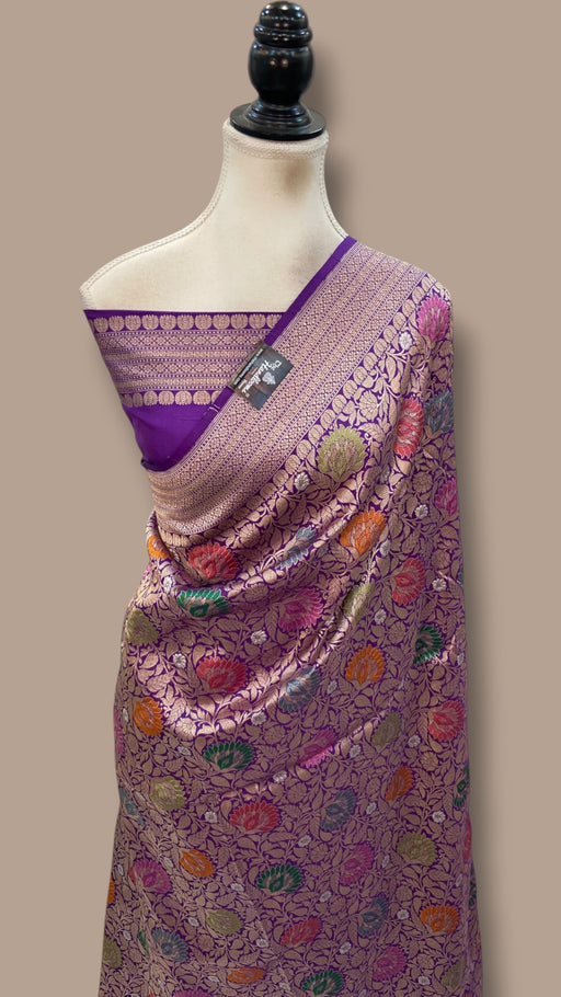 Regal Pure Katan Silk Banarasi Saree – Handwoven Tanchui Brocade With Meenakari - The Handlooms
