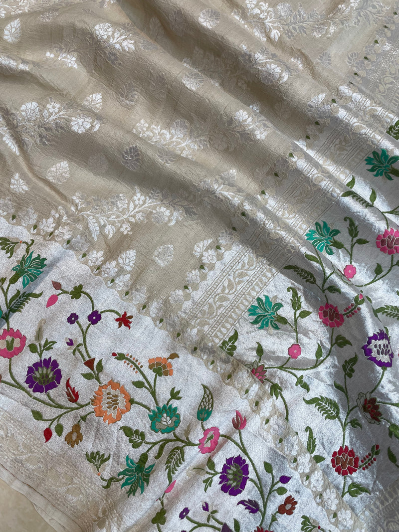 Tussar Georgette Handloom Banarasi Saree - Paithani Border - The Handlooms