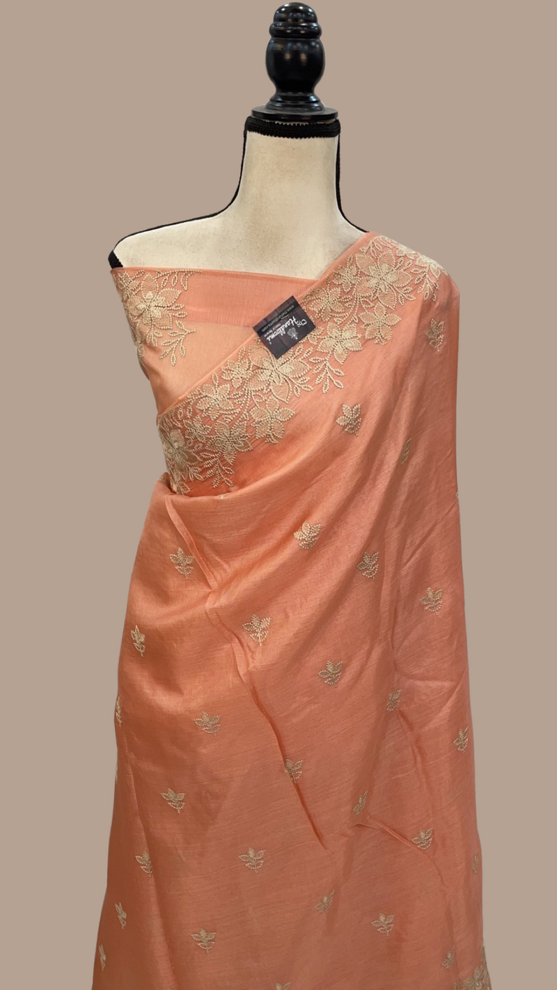 Tussar Silk Handloom Banarasi Saree With Chikankari - The Handlooms