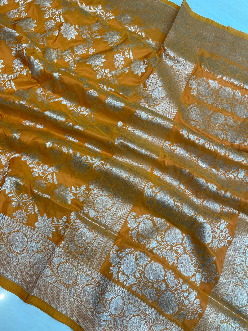 Pure Katan Silk Banarasi Handloom Saree - All Over Jaal Work - The Handlooms