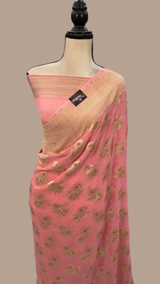 Khaddi Georgette Handloom Banarasi Saree - All over Jaal Work with meenakari - The Handlooms