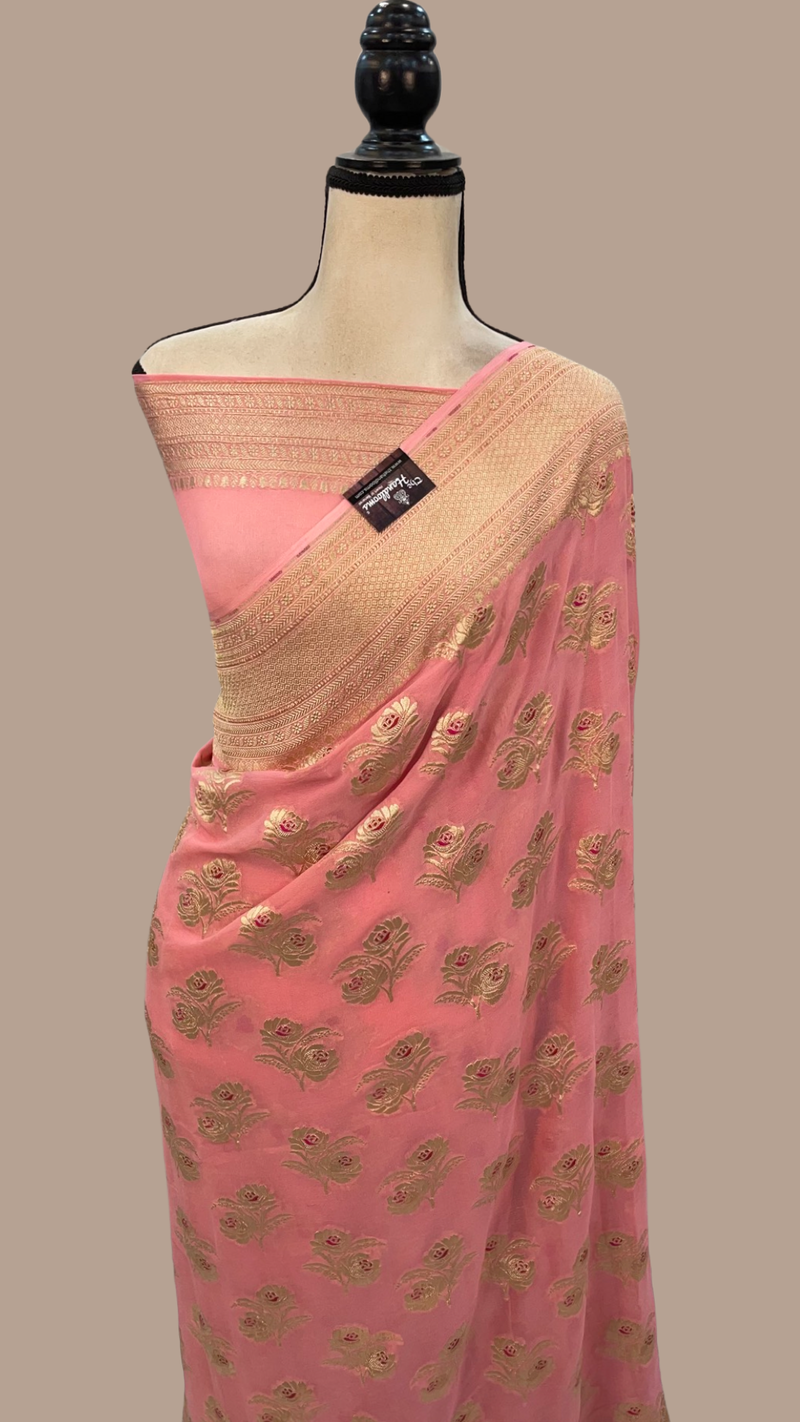 Khaddi Georgette Handloom Banarasi Saree - All over Jaal Work with meenakari - The Handlooms