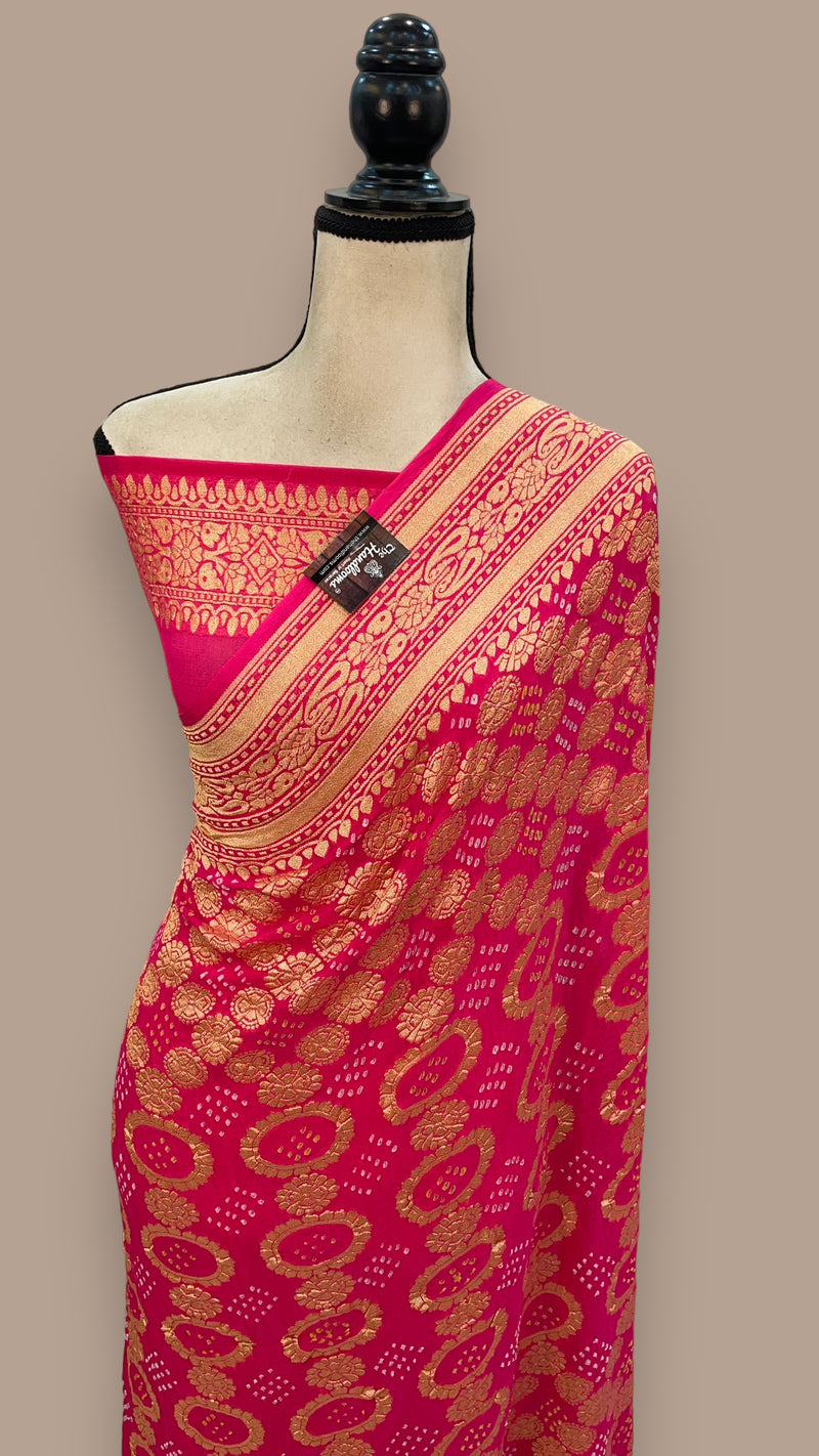 Pure Georgette Banarasi Bandhej Handloom Saree - The Handlooms