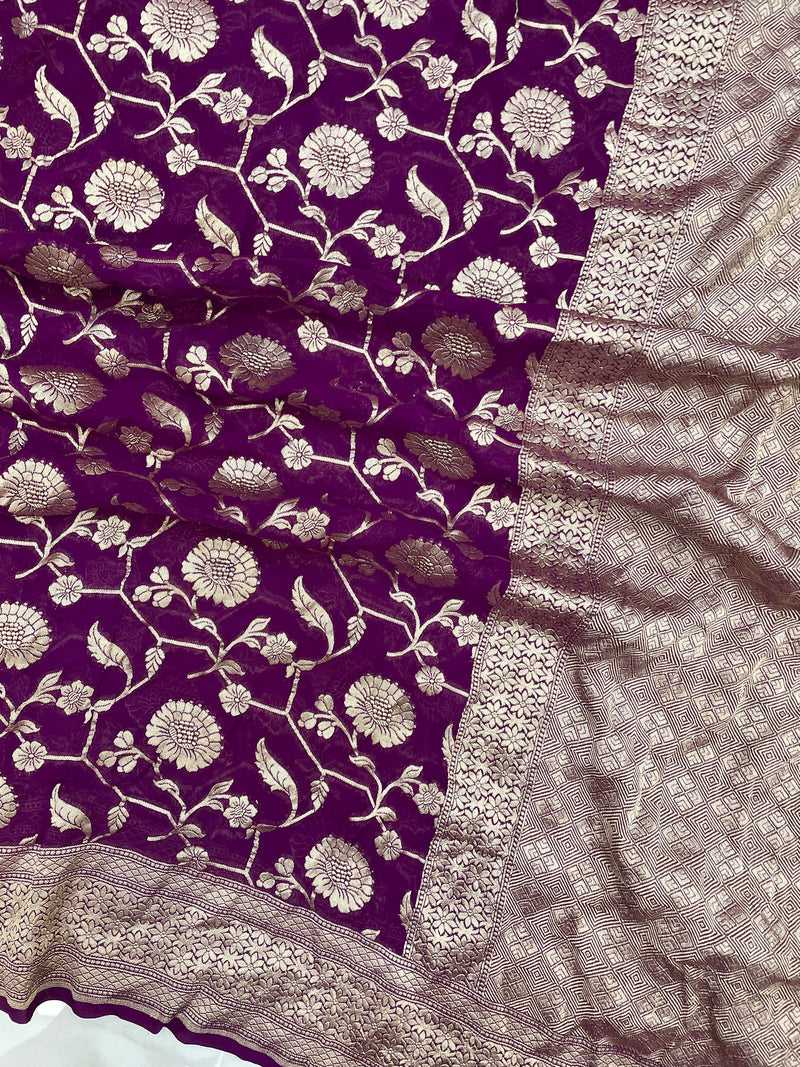 Khaddi Georgette Handloom Banarasi Saree - The Handlooms