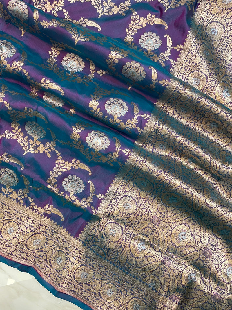 Pure Katan Silk Banarasi Handloom Saree - All over Sona Roopa Jaal work - The Handlooms