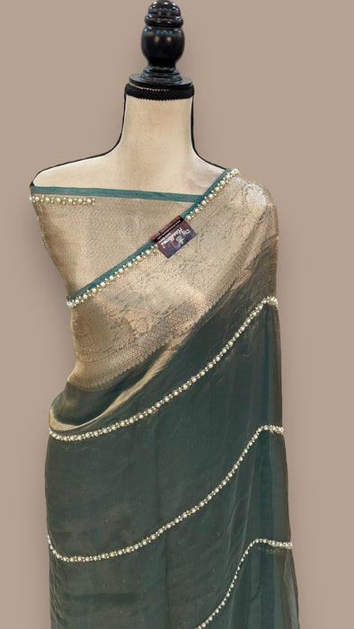 Pure Kora Tissue Handloom Banarasi Saree - Handwork
