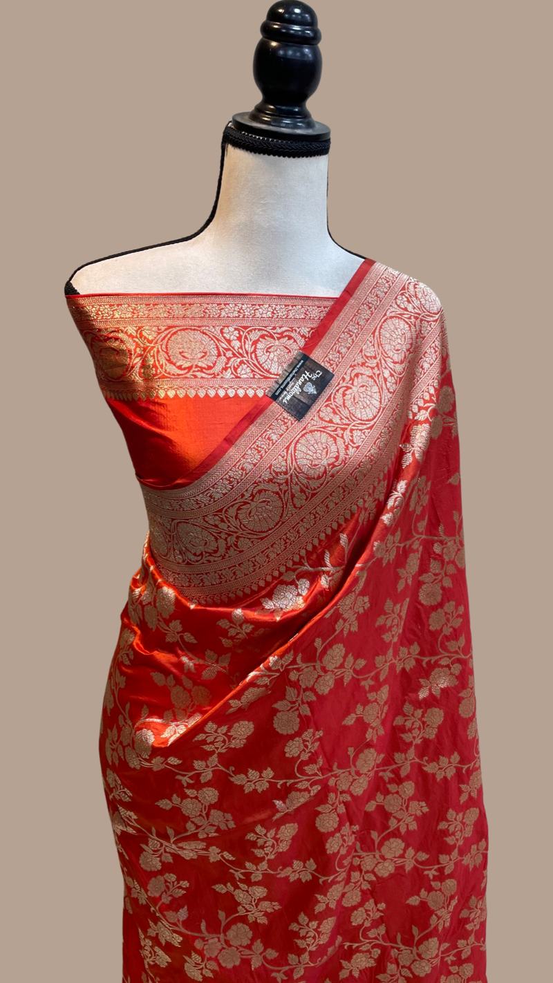 Pure Katan Silk Banarasi Handloom Saree - All Over Jaal Work - The Handlooms