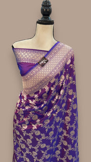 Purple Pure Katan Silk Banarasi Handloom Saree - All over Jaal work - The Handlooms