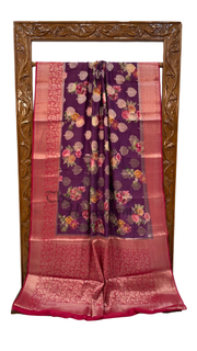 Pure Chiniya Silk Digital Print Handloom Banarasi Saree - The Handlooms