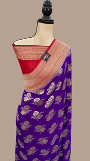 Khaddi Georgette Handloom Banarasi Saree - All over Jaal Work with meenakari - The Handlooms