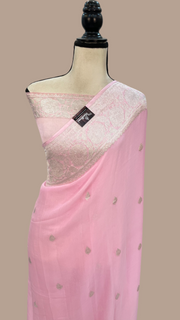 Pure Georgette Banarasi Handloom Saree - pink - The Handlooms