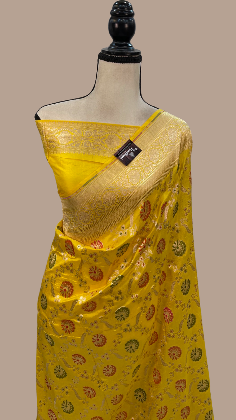 Pure Katan Silk Banarasi Handloom Saree - All over Jaal work - With Meenakari - The Handlooms