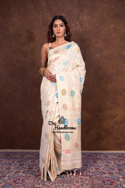 Pure Tussar Georgette Handloom Banarasi Saree - All over Jaal Work with meenakari - The Handlooms