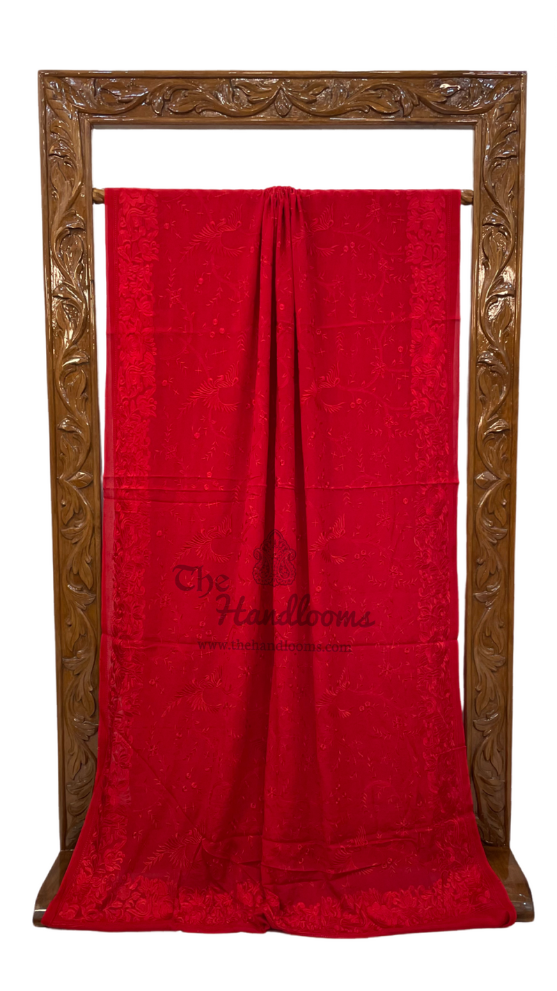 Pure Georgette Chikankari Handloom Banarasi Saree - The Handlooms