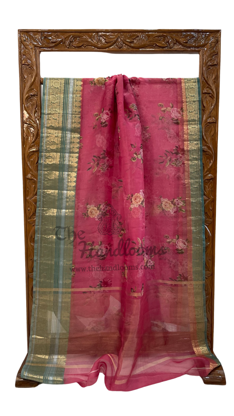 Pure Organza Digital Print Handloom Banarasi Saree - The Handlooms