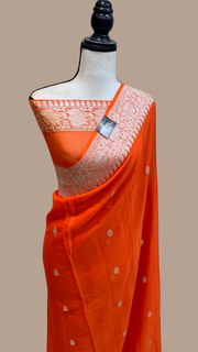 Orange Pure Georgette Banarasi Handloom Saree - The Handlooms