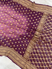 Dual Shade Pure Georgette Banarasi Bandhej Handloom Saree - The Handlooms