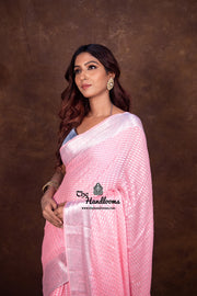 Pink Pure Chiffon Khaddi Banarasi Saree - The Handlooms