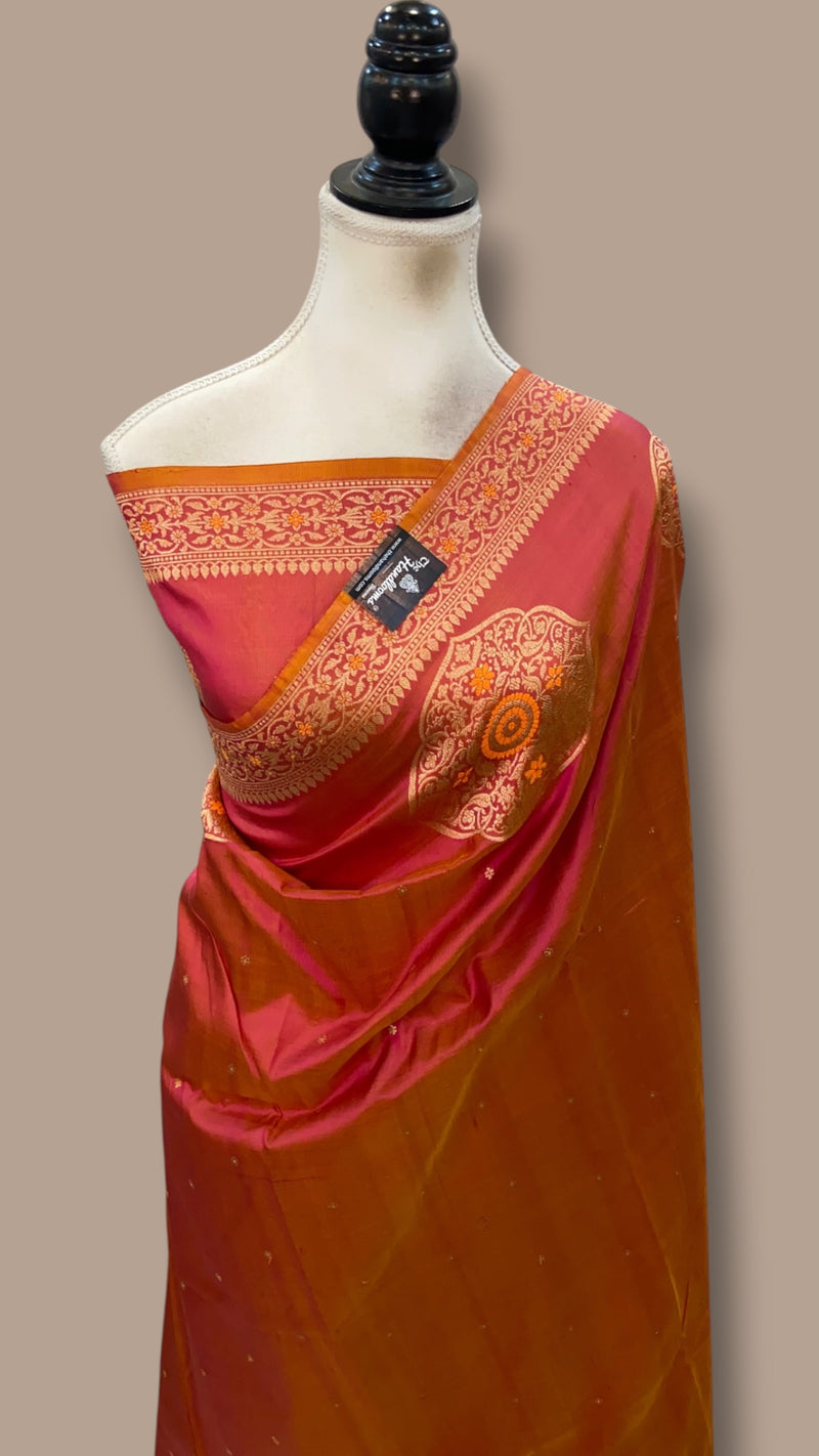 Pure Katan Silk Banarasi Handloom Saree - All Over Kadua Motifs With Meenakari