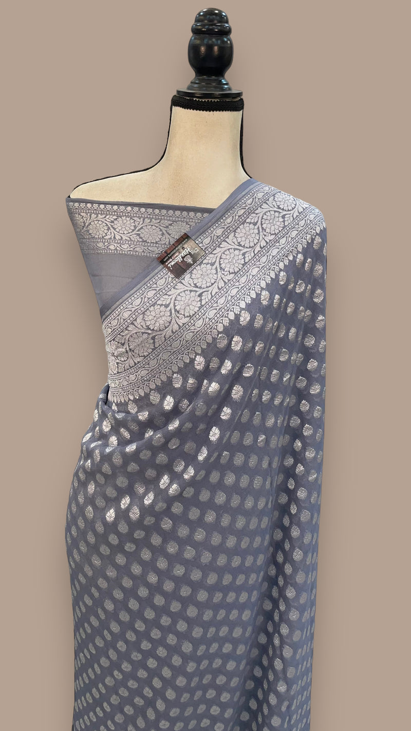 Pure Georgette Banarasi Saree - Grey - The Handlooms