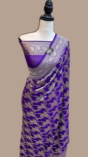 Purple Khaddi Georgette Handloom Banarasi Saree - The Handlooms