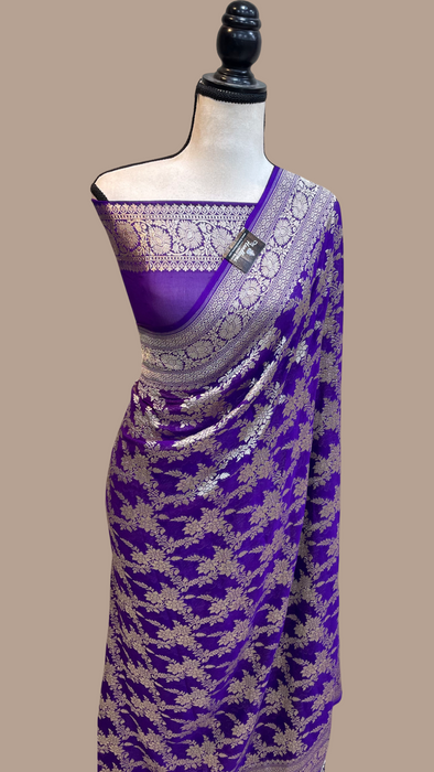 Purple Khaddi Georgette Handloom Banarasi Saree