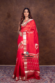 Red Pure Kora Handloom Banarasi Saree - The Handlooms