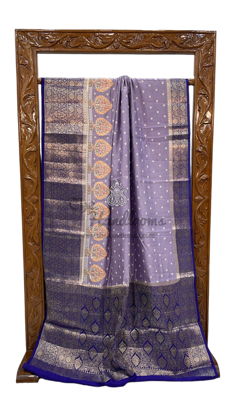 Pure Chiniya Silk Handloom Banarasi Saree with Chikankari - The Handlooms