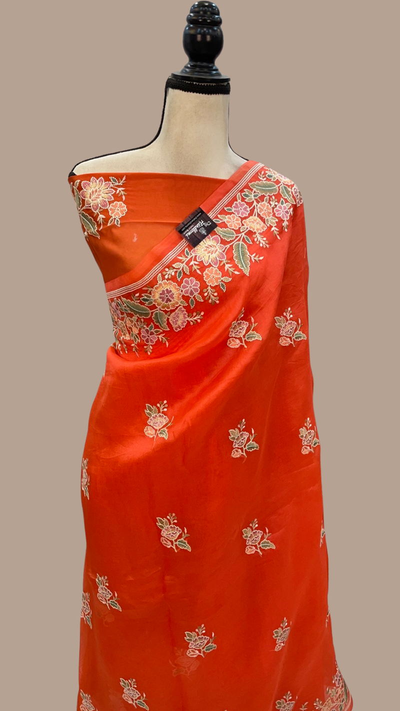 Pure Organza Chikankari Handloom Banarasi Saree - The Handlooms